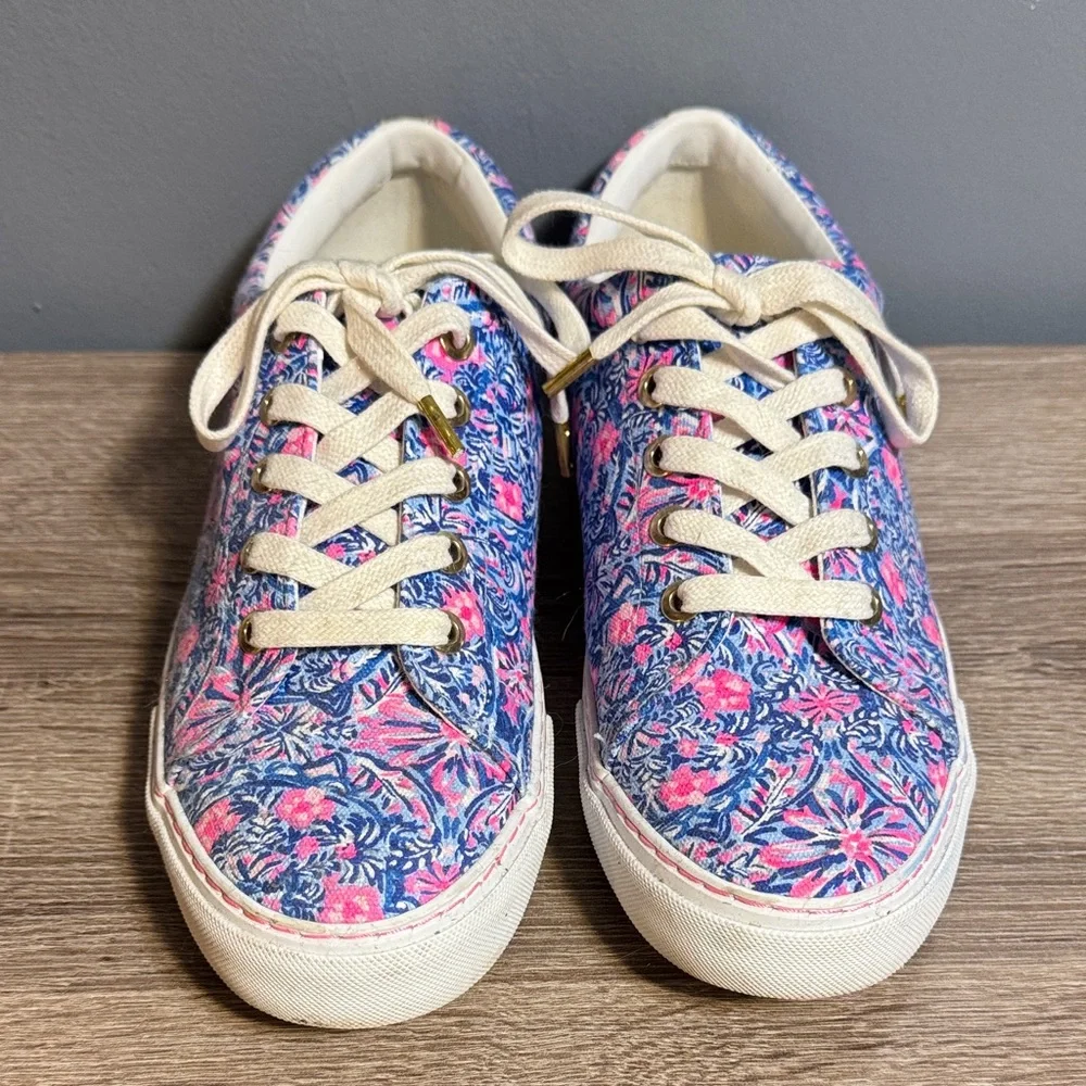 Lilly Pulitzer “Abigail” Size 10M Pink and Blue Floral Sneakers - Picture 2 of 9